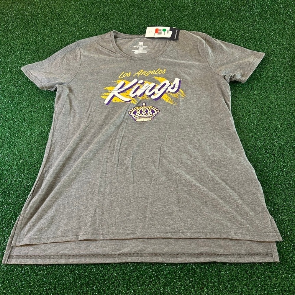 Fanatics Los Angeles Kings NHL Hockey T-Shirt Graphic Tee Gray Womens Medium NWT